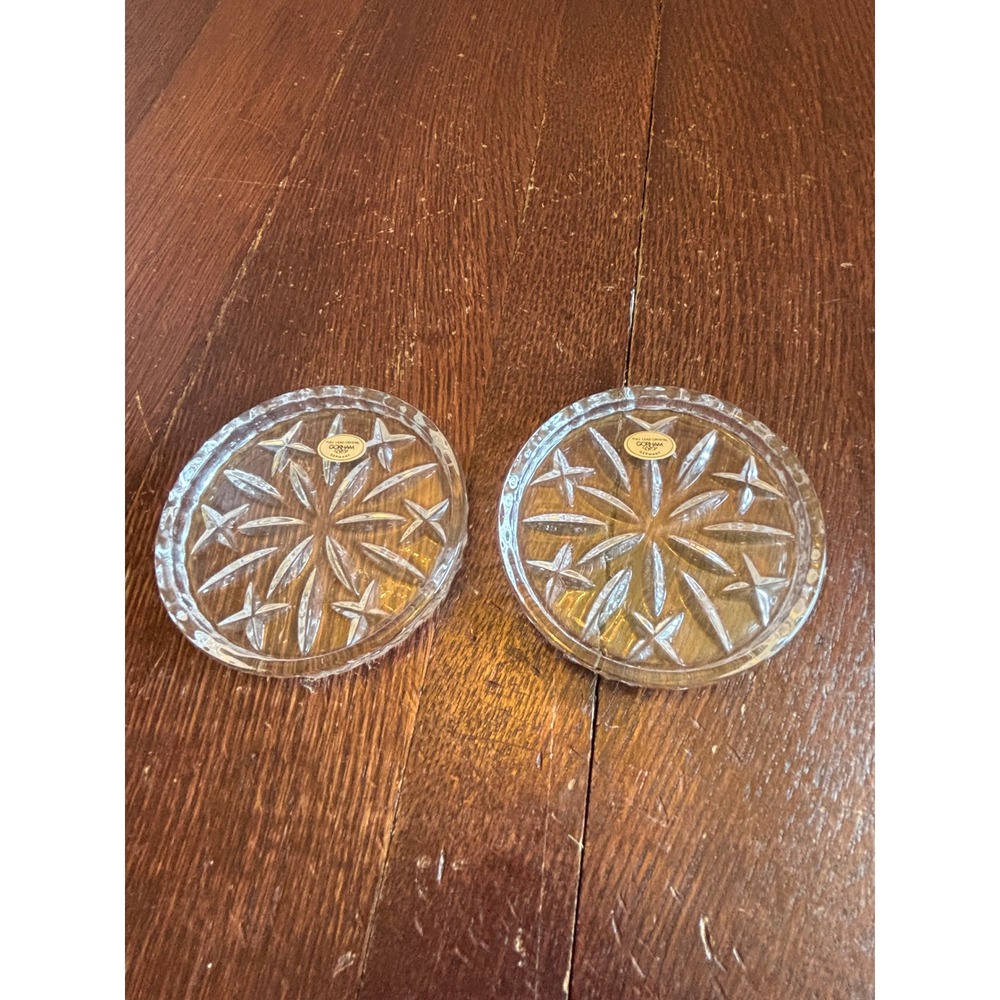 Gorham Full Lead Crystal Coasters Set of 2 Starburst Cut Glass Germany Vintage